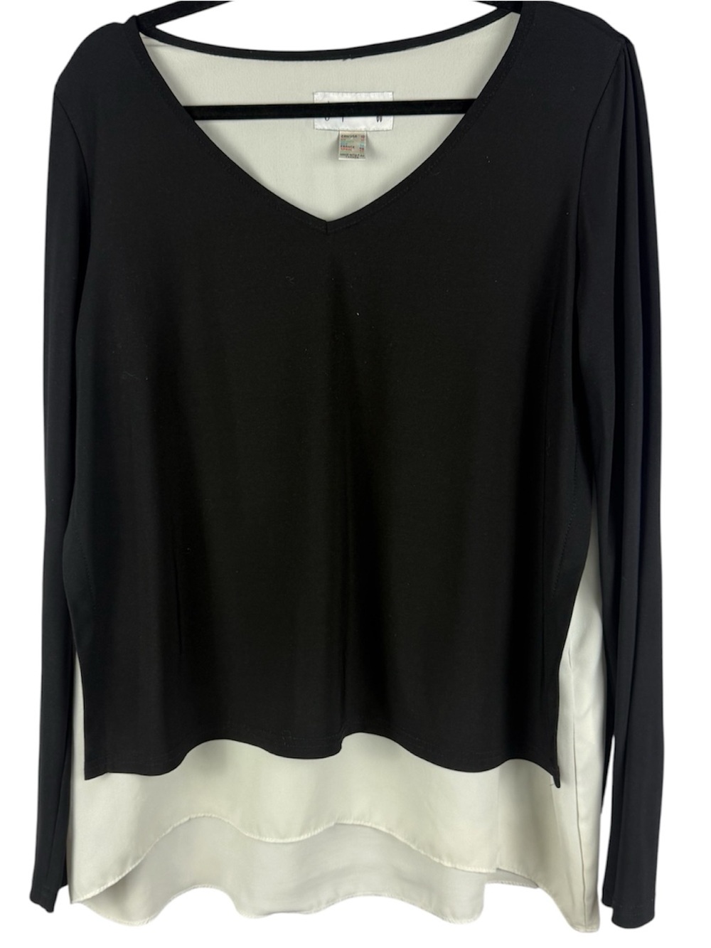 Joseph Ribkoff Layered V-Neck Tunic Top Black White Size 10 Made in Canada